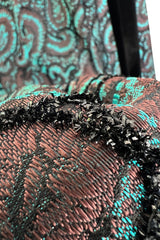 Spectacular 1940s Lilli Ann Teal & Brown Brodace & Velvet Dress w Looped Lame Detailing