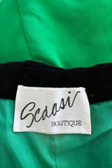 Fall 1987 Arnold Scaasi Black Strapess Velvet & Green Full Skirt Silk Dress
