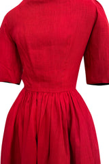 Dreamy Spring 1984 Lanvin by Jules-Francois Crahay Runway Red Linen & Black Dress w Open Bow Back