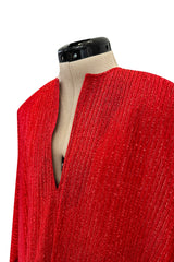 Fabulous 1970s Halston Metallic Red Lame Lurex Full Length Caftan Dress