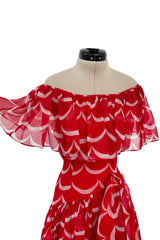 Exceptional & Important Spring 1980 Yves Saint Laurent Runway Red & White Print Silk Organza Dress