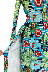 1972 Lanvin by Jules-Francois Crahay Printed Silk Jersey & Waffle Weave Low Back Dress