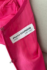 Prettiest 1980s Pierre Cardin Bright Pink Dress w Puff Sleeves & Flat Pleating