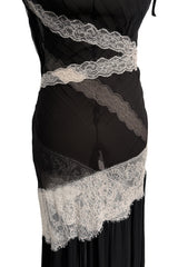 Ethereal Spring 2011 Nina Ricci by Peter Copping Black Silk Chiffon & Ivory Lace Plunge Dress