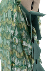 Outstanding Spring 2014 Lanvin by Alber Elbaz Runway Metallic Green & Gold Dress w Ribbon Detailing