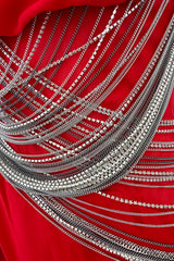 Fabulous 2000s Versace by Donatella Red Crepe Dress w Rhinestone & Silver Chain Detailing