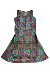 Intricate 1920s Unlabeled Gold Metallic Lame Thread & Sequin on Black Silk Net Flapper Dress