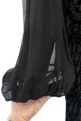 Beautiful Spring 2004 Alexander McQueen Cut Device Silk Velvet Dress w Silk Chiffon Balloon Sleeves