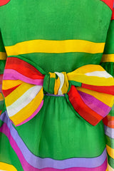 Spectacular 1968 Bill Blass Bright Striped Silk Organza Dress w Original Bow Belt & Bell Sleeves