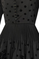 Fall 1974 Louis Mies Couture YSL Silk Taffeta Dress w Hand Embroidered Velvet Rose Detail