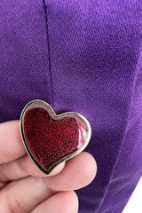 Spring 1992 Yves Saint Laurent Ad Campaign Purple Dress w Green & Red Enamel Heart Buttons