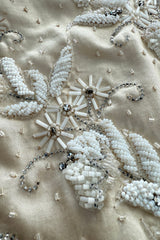 Amazing 1950s Mde. Etoile Ivory Silk Heavily Hand Beaded Demi Couture Dress w Scoop Back