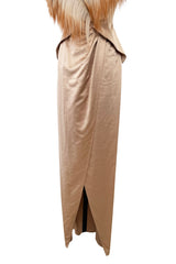 Exceptionally Rare Fall 2001 Thierry Mugler Runway Golden Taupe Silk Dress w Horsehair Collar