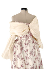 Prettiest 2000s Christian Lacroix Embroidered Net Strapless Dress w Dramatic Sleeved Bolero
