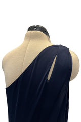 Minimalist 1990s Geoffrey Beene Deep Blue Silk Jersey One Shoulder Dress w Cut Out Details