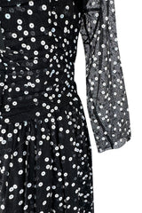 Prettiest Fall 1979 Christian Dior by Marc Bohan Black Silk Lace Net Dress w White Sequins & Bows