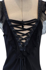 Spectacular Spring 2003 Christian Dior by John Galliano Bias Cut Black Silk Chiffon Lace Up Skirt & Top Set