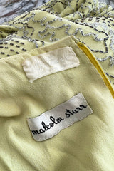 Prettiest Early 1960s Malcolm Starr by Elinor Simmons Hand Beaded Pale Yellow Silk Dress