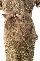 Outstanding 2010s Valentino by the Original Mr. Valentino Two Piece Metallic Gold Sequin Covered Set