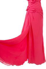 2010s Valentino by Pierpaolo Piccioli & Maria Grazia Chiuri Coral Silk Chiffon Bow Dress w Shawl