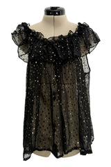 Rare Fall 1978 Yves Saint Laurent Runway Metallic Gold & Black Ruffle Top & Wrap Skirt Set