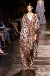 Spring 2002 Yves Saint Laurent by Tom Ford Runway Look 39 Leopard Fringe Silk Knit Caftan