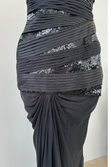 Versace Fall 2006 Black Silk & Sequin Plunge Dress - 14-14.5" W