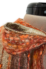 Incredible 1980s Carolina Herrera Angora & Mohair Knit Cape w Panels of Metallic Gold Thread