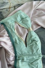 Phenomenal Spring 1991 Original Valentino Runway Pale Pink & Pastel Green Strapless Cut Out Dress