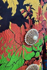 Spectacular Spring 1990 Yves Saint Laurent Haute Couture Silk Damask Runway Suit w Amazing Pearl Jewel Buttons