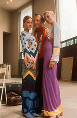 Fantastic Spring 1970 Louis Feraud Easy-to-Wear Printed Purple & Pink on Black Jersey Dress