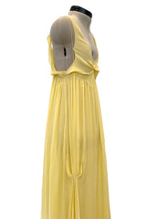Ethereal 2000s Christian Dior by John Galliano Pale Yellow Silk Chiffon Dress w Barely There Bodice