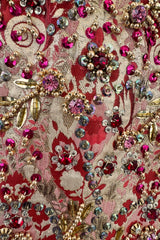 Amazing 1960s Malcolm Starr by Elinor Simmons Red & Gold Thread Dress w Sequin, Beading & Crystal Detailing