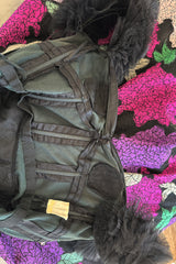 1990s Nina Ricci by Gerard Pipart Haute Couture Black Off Shoulder Dress w Hand Quilted Floral Skirt