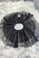 Beautiful 1970s James Galanos Couture Black Silk Chiffon Bias Cut Dress w Removeable Ruffled Collar