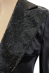 Fall 2007 Alexander McQueen Black Bias Cut Hammered Silk Dress w Beaded Collar