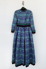 Gorgeous 1960s Unlabeled Metallic Blue Turquoise & Purple Beaded Dress