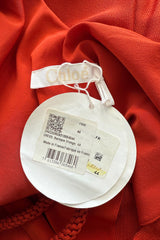 Spring 2022 Chloe by Gabriela Hearst Deep Burnt Orange Silk Caftan Dress w Hand Braided & Shell Detailing