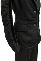 Chic Fall 2002 Yves Saint Laurent by Tom Ford Black Pant Suit w Velvet Trim & Curved Sleeves