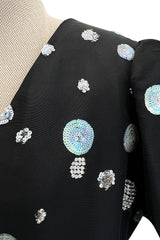 Fall 1979 Yves Saint Laurent Unlabled Haute Couture Black Silk Dress w Elaborate Sequin & Crystal Detailing