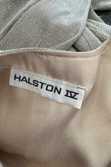 Fantastic 1970s Halston Metallic Silver Lame Lurex Full Length Caftan Dress w Notched Neckline