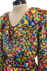 Numbered 1970s Christian Dior by Marc Bohan Demi-Couture Metallic Multi Color Silk Set