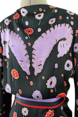 Rare Spring 1979 Chloe by Karl Lagerfeld Floral & Stripe Print Silk Dress w Matching Striped Belt