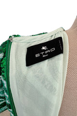 Magnificent Spring 2022 Etro Runwy Look 38 Fully Sequinned Green Silk Chiffon Full Length Dress