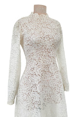 Heirloom Level Exquisite 1950s Handmade Couture White Lace Wedding Dress w a Matching Veil