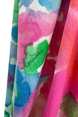 Prettiest 1970s Leonard Washed Floral Pastel Print Silk JerseyEasy -to-Wear Elastic Off Shoulder Dress