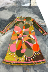 Fantastic 1960s Emilio Pucci Green Pink Coral & Orange Abstract Print Silk Jersey Dress