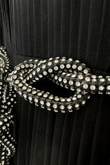 Gorgeous 1960s James Galanos Meticulously Pleated Black Silk Chiffon Dress w Elaborate Belt