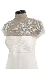 Vintage Valentino White Silk Wedding Dress w Elaborate Trains, Pleating & Extensive Beading Detail