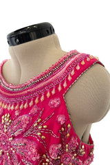 1960s Helen Rose Pink Silk Chiffon Dress w Elabroately Beaded & Sequins Bodice